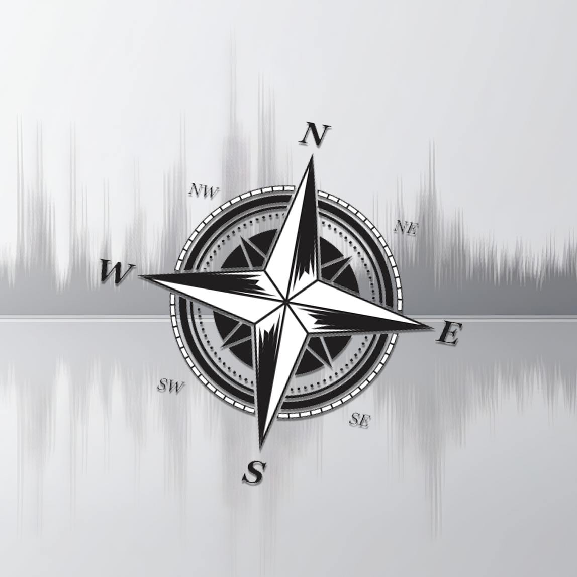 Kompass vor einer Audio-Visualisierung