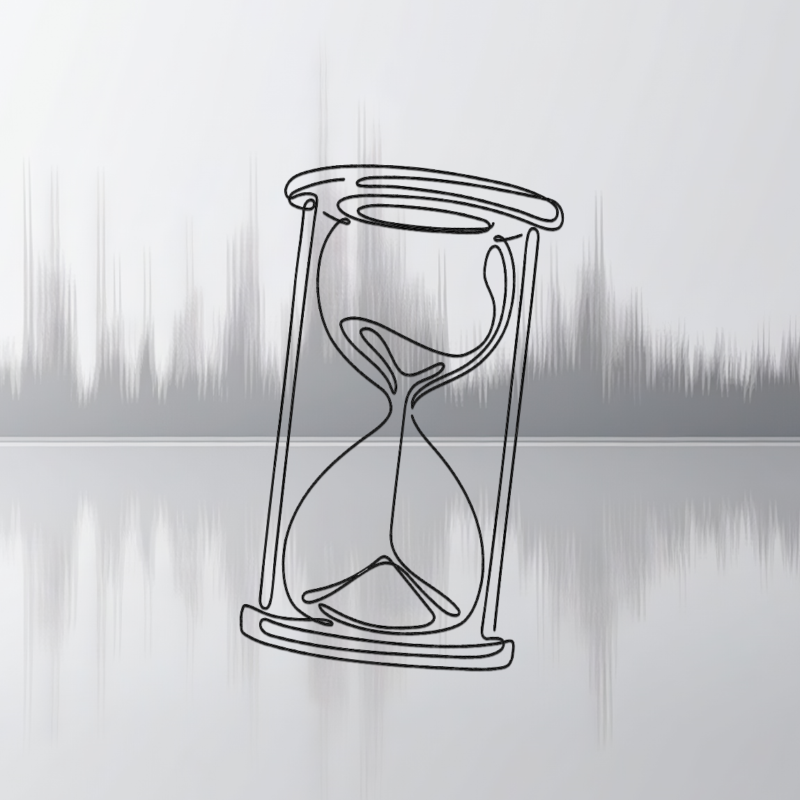 Sanduhr vor einer Audio-Visualisierung