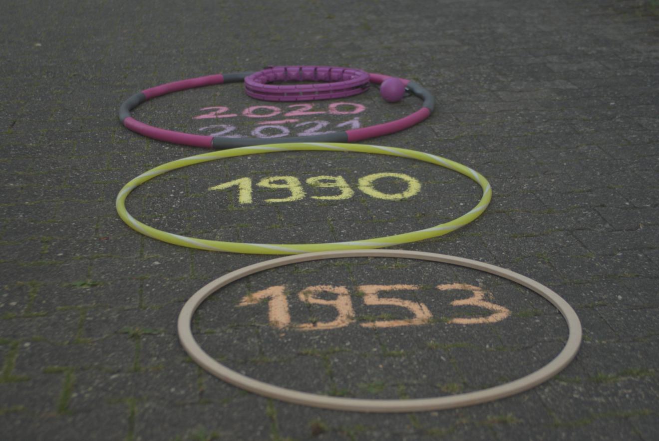 Hula-Hoop-Reifen im Wandel der Zeit. Credit: Kloos, Mohrenz