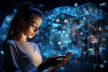 Frau prüft KI-Ergebnisse